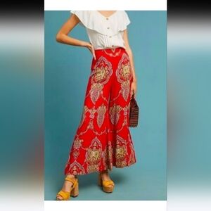 Ett:twa by Anthropologie Flared Paisley Pants Red Size 4 Bohemian Like New